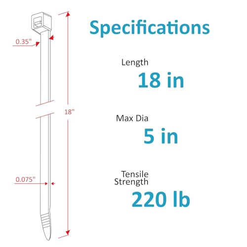 Large Zip Ties Heavy Duty 18 inch (500 Pack), 220 lb Tensile Strength for Outdoor Use, Black Cable Ties, Long Wire Ties by ANOSON - size: 18"/500 pk (220 Lb)