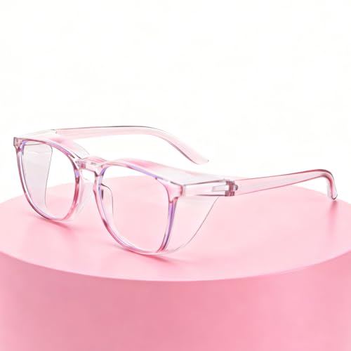 Ptwola Clear Safety Glasses Nurses Goggles Protective Eyewear Lab Goggles Side Protect and Clean Cloth Assistant Accessories - color: Blue, Pink, Colorful, Purple