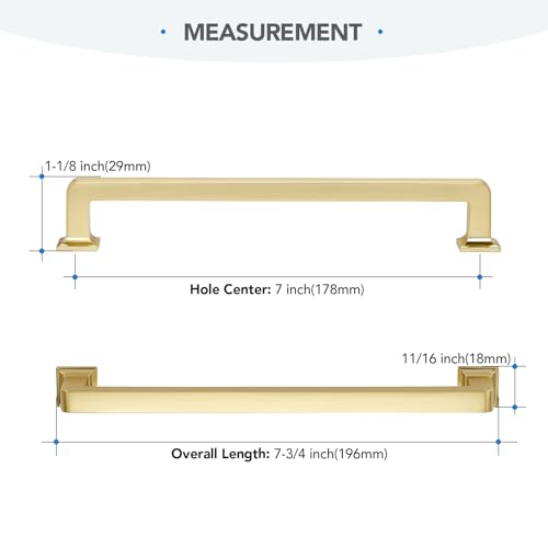 HOME EDIT Brushed Gold Cabinet Handles Zinc Pulls 7 Inch 5 Pack - color: Brushed Gold, size: 7 inches Hole Center