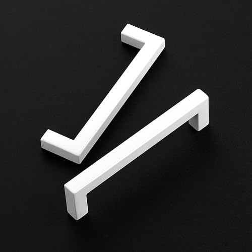 Ravinte White Square Cabinet Handles Drawer Pulls,5 Inch,30 Pack | Screws Included, Stainless Steel, Square Bar Grip, Easy Install, Kitchen Cabinet Hardware, For Cupboards, Drawers, Dressers - color: White