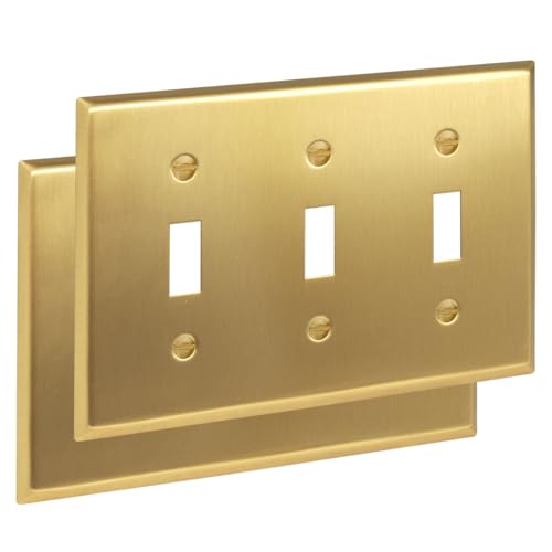 Rio Salto BRASS Brushed Brass Gold Metal Triple Toggle Switch Plate Flip Switch Outlet Covers Light Switch Cover Wall Plates Architectural — Signature Collection 2-Pack 4.50" X 6.33" - color: Toggle Switch 3-Gang (2-Pack)