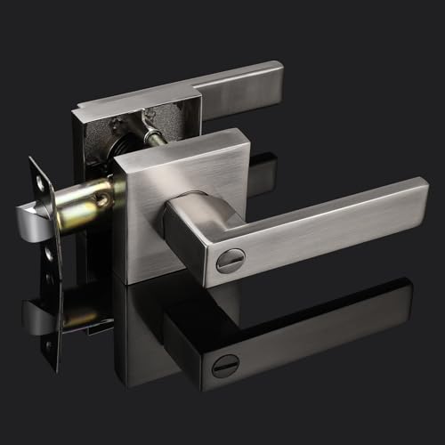 Probrico Interior Privacy Door Lever Handles with Lock, Brushed Nickel 10 Pack Bedroom & Bathroom Zinc Alloy Lockset - color: Brushed Nickel