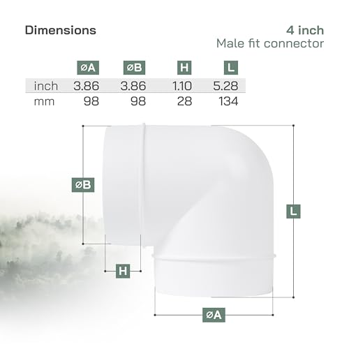 Vent Systems 90 Degree 4" Inch Elbow Duct Pipe Connector - Round Flexible, Rigid PVC Pipe, Tube Ventilation System Adapter - Plastic HVAC Duct Fittings, Dryer Duct Connection, Ducting Joint - size: 4''