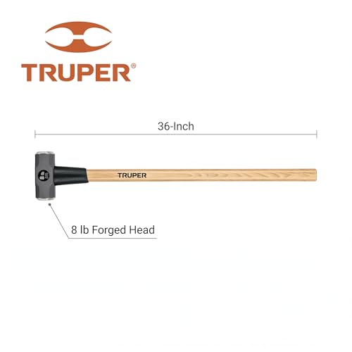 Truper 8 lb Sledge Hammer, 36-Inch American Hickory Wood Handle, Double-Faced Forged Steel Head, Heavy-Duty Demolition and Construction Tool (Model MD-8H / 30918) - size: 8 lb, style: Hickory