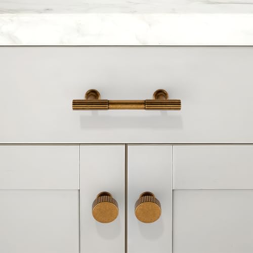 10 Pack Antique Brass Cabinet Pulls 3 Inch(76mm) Kitchen Cabinet Handles Solid Zinc Alloy Cabinet Hardware Drawer Pulls - color: Antique Brass, size: 3" Hole Center