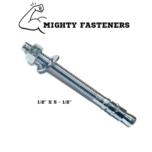 MIGHTY FASTENERS Zinc-Plated Steel Wedge Anchors, 1/2" X 5-1/2" - Heavy-Duty Mounting Bolts for Concrete - 50 Pack - size: 1/2" X 5-1/2"