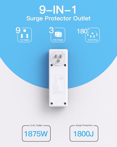 Surge Protector Outlet Extender Rotating Plug, 9 AC Multi Plug Wall Outlet - color: White, size: 9AC, 1 Pack