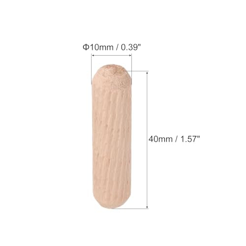 uxcell Wooden Dowel Pins 30pcs 10x40mm(0.39"x1.57") Fluted Beveled Ends Wood Dowel Pegs Dried Hardwood for Woodworking Furniture Shelf - size: 10x40mm(0.39"x1.57")