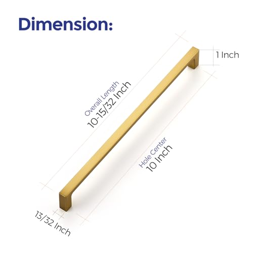 Ravinte Brushed Brass Solid Pulls Cabinet Handles 10 Inch 5 Pack - size: 10 Inch Hole Center
