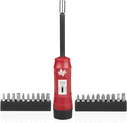 NEIKO 10573B 1/4” Torque Screwdriver Set, 20 Hex Bits, 10 to 50 In-Lbs, Long Shank Screwdriver Torque Wrench, Adjustable Inch-Pound Torque Screwdriver for HVAC and Gunsmiths - size: Long Torque