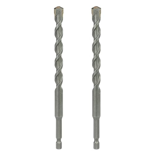 3/8 Inch x 6 Inch Masonry Drill Bit, Carbide Tipped 2-Pack for Concrete, Brick, Stone, 1/4” Hex Shank, Impact Performance (3/8" x 6", 2) - size: 3/8" x 6"