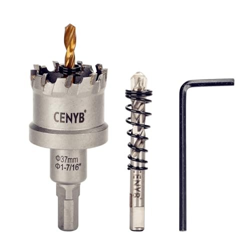 1-7/16" (37mm) Tungsten Carbide Tipped Hole Saw with 2Pcs Titanium-Plated Pilot Drill Bits for Hard Metal,Stainless Steel,Iron,Aluminum Alloy,Wood and Plastic - size: 37mm | 1-7/16"