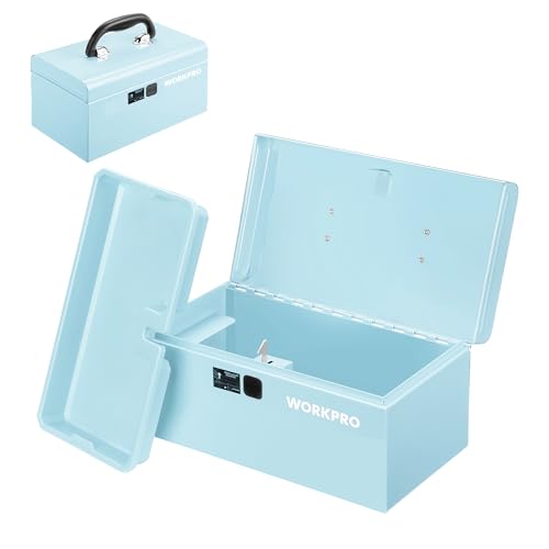 WORKPRO 10.8" Mini Metal Tool Box with Removable Tray - color: Macaron Blue