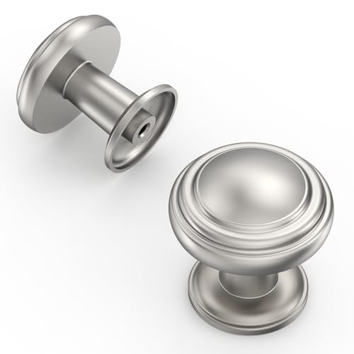 Amerdeco 10 Pack Brushed Satin Nickel Cabinet Knobs Single Hole Cabinet Pulls 1 Inch Drawer Knobs for Bathroom Cabinets ZH0086 - color: Brushed Satin Nickel, size: 1" Single Hole