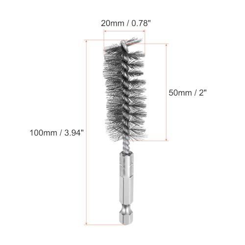 HARFINGTON 6Pcs Stainless Steel Bore Brush 20mm Dia 4" Long Cleaning Twisted Wire Brush with Handle 1/4" Hex Shank for Tubes, Ports, Bearings - size: 20mm