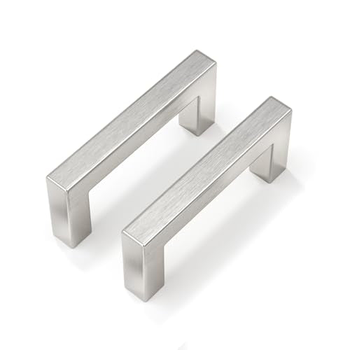 Goldenwarm Brushed Nickel Cabinet Pulls 40 Pack 3 Inch, Square Drawer Handles, Stainless Steel, Screws Included, Silver Kitchen Hardware for Cupboard Closet Furniture Upgrade - size: 3In(76MM) Hole Centers