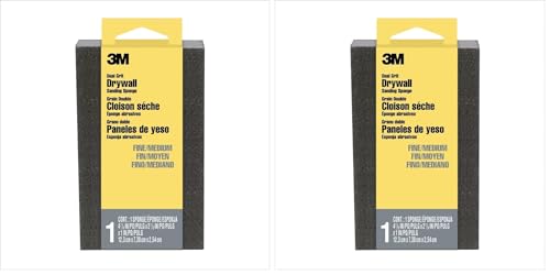 3M Drywall Sanding Sponge,Fine/Medium Grits,Dual Grit Block,Medium Grit to Remove,Fine-Grit to Smooth,Ideal for Sanding and Smoothing of Joint Compounds,2-5/8 in x 3-3/4 in (9095DC-NA),(Pack of 2) - size: 4-7/8 in x 2-7/8 in (Pack of 2), style: Fine/Mediu