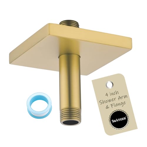 Shower Head Extension Arm Wall Mounted Tube Rainfall Shower Tube Replacement Pipe Parts Stainless Champagne Bronze,SW-91038-4CB-SQ. - color: Right Angled Square Flange-4" Champagne Bronze