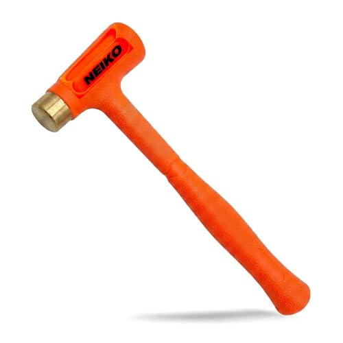 NEIKO 02870A Dead Blow Hammer With Brass Cap, 0.75 Pounds, Neon Orange Deadblow Hammers, Mallet, Spark and Rebound Resistant, Unibody Molded, Soft Blow Rubber, Non Slip Grip, Steel Shot and Core - size: 0.75 Pound, style: Brass Cap Dead Blow