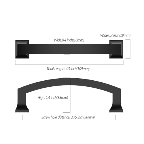 Asidrama 10 Pack 3.75 Inch(96mm) Matte Black Kitchen Cabinet Handles, Cabinet Pulls Kitchen Cabinet Hardware for Cupboard Drawer Pulls - color: Matte Black, size: 3.75" Hole Center, style: 10 Pack
