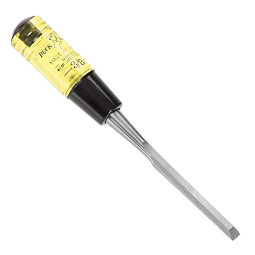 Buck Brothers 120102BC 3/8" Wood Chisel Made in USA, For Paring and Finishing Cuts in Carpentry and Woodworking, Tempered Tool Steel Blade, Mallet-Safe Handle - size: 3/8"