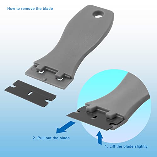 FOSHIO 20PCS Grey Plastic Razor Blade Scraper Tool for Gasket Remover, Sticker Remover, Labels Decal and Adhesive Remover for Windows and Glass - color: With Grey Scraper (20 Pack)