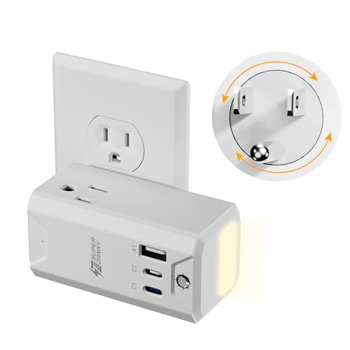 SUPERDANNY Rotating Wall Outlet Extender, 3 AC 3 USB, 20W USB-C