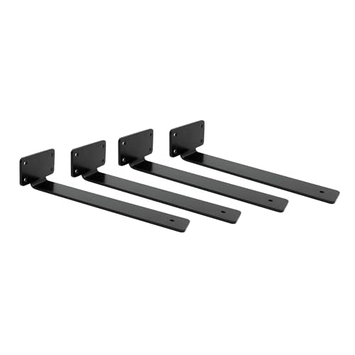 4 Pack 10 Inch Shelf Brackets – Heavy-Duty Black Metal L Bracket Kit for Wall Mount Floating Shelves – Includes Screws & Anchors – Ideal for Garage, Kitchen, Pantry, or Closet Shelving - size: 10 Inch