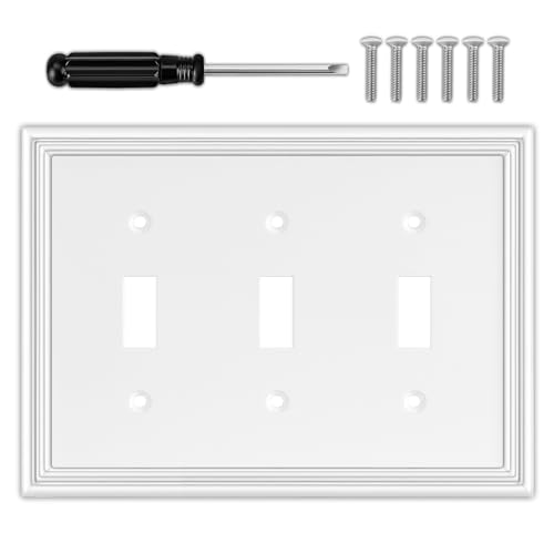 OKAYZIP White Decorative 3 Switch Light Switch Cover Plate | Natural Material Triple Toggle Switch Plate Covers - Modern Style 3 Gang Wall Plates - size: 3 Toggle 1 Pack