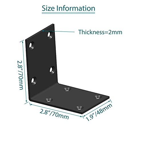 Black Stainless Steel Corner Bracket L Brackets Metal Corner Brace - size: 2.8x2.8x2