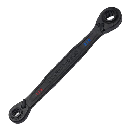 KLEIN TOOLS 68214 4-in-1 Reversible Ratchet Wrench, Box Wrench, SAE Hex Sizes 1/4, 5/16, 3/8, and 7/16-Inch, 90-Tooth Ratchet, Pass-Through Design - style: Small SAE