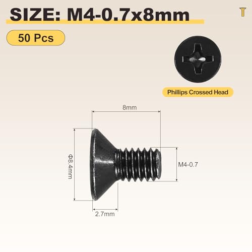 METALLIXITY M4-0.7x8mm Phillips Flat Head Bolts 304 Black 50Pcs - color: Black, size: M4-0.7x8mm