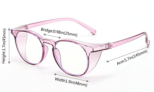2 Pairs Anti Fog Safety Goggles Protective Glasses Blue Light Blocking Eyeglasses for Men Women - color: Round Transparent+purple