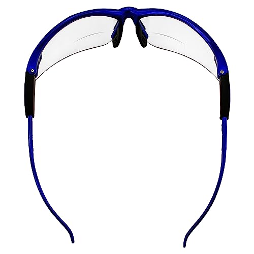 Global Vision Contender Bifocal Safety Glasses Blue Frame Clear Lens ANSI Z87+ for Men and Women Magnifying Reader 1.0 to 2.5 - size: 2.00