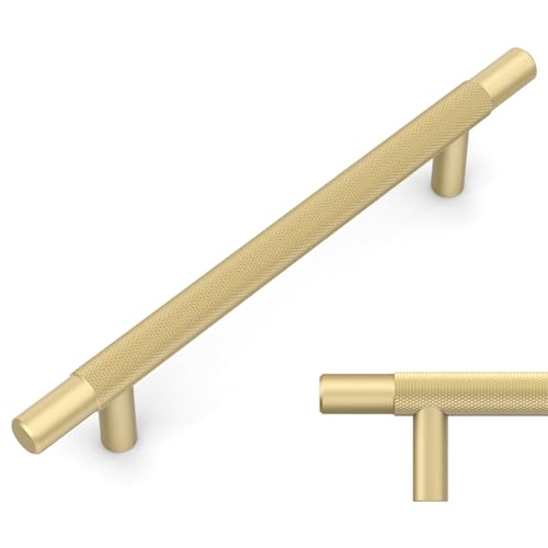 Amerdeco 10 Pack Brushed Gold Knurled Cabinet Pulls 5 Inch Hole Centers Kitchen Cabinet Handles Hardware Kitchen Handles for Cabinets Handles IH0006… - color: Brushed Gold, size: 5"/128MM Hole Center
