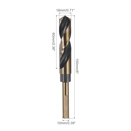 uxcell 3pcs Reduced Shank Twist Drill Bits 18mm Black Nitride & Gold Titanium Coated High Speed Steel 4341 with 10mm Shank for Stainless Steel Alloy Metal Plastic Wood - size: 18mm x 10mm