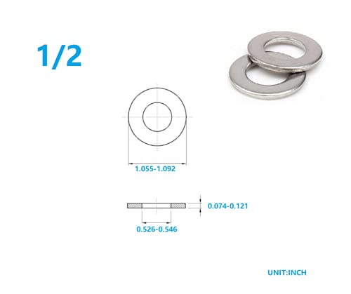 1/2" Inch Stainless Flat Washers 50 Pack Made of 18-8 (304) Stainless Steel…… - color: Silver, size: 1/2"