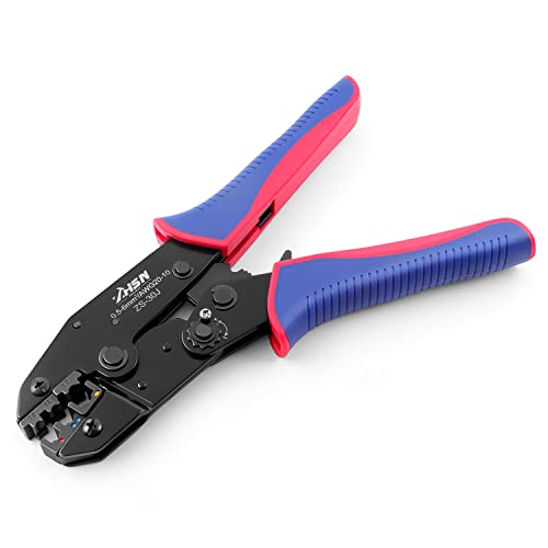 Zhushan Ratcheting Electrical Wire Crimper, 30J Crimping tool (AWG 20-10/0.5~6mm²) for Insulated Butt Bullet Spade Fork Ring Solderless Terminals, Ratchet Insulated Terminal Crimper - style: ZS-30J Crimping Tool