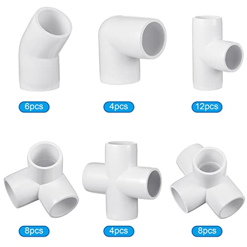 Xuniea 42 Pieces 1 Inch PVC Pipe Fittings Elbow Set Tent Connection Tee Heavy Duty PVC Elbow Fittings for Greenhouse Shed Pipe, Furniture Build and More - size: 1 Inch