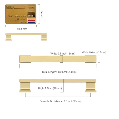 Amerdeco 10 Pack Brushed Gold Cabinet Pulls 3-3/4" - color: Brushed Gold, size: 3.75" hole center