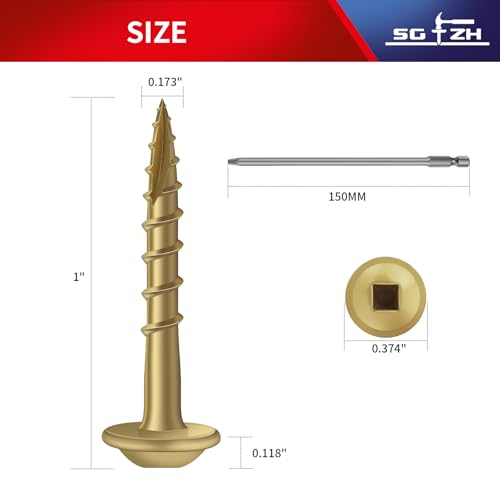 Pocket Hole Screws #8 x 1 Inch (427Pcs) 2lb. Carbon Steel, Tan, Washer Head, Coarse Thread, Square Drive,150MM Drive Bit Included - color: Tan, size: #8 x 1"