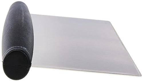 Amazon Basics Multi-Purpose Bench Scraper, Stainless Steel Dough Cutter with Measurement Marks, Dishwasher Safe, Non-slip Contoured Grip, 6", Black, Silver
