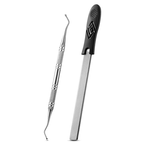 FVION Toenail File for Thick Nails and Toenail Lifter, 2pcs Stainless Steel Nail File and Ingrown Relief Set, Heavy Duty Metal Emery Board for Seniors, Men & Women Pedicure Tool (Black) - color: Black Handle