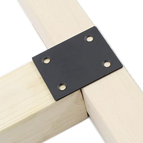 4 Pack Flat Straight Brace Brackets, ULIFESTAR Black Stainless Steel Mending Bracket Plate Metal Shelf Support Fixing Joining Plate for Furniture,Wood,Shelves,Cabinet with Mounting Screws - size: 60 x 48 x 2 mm