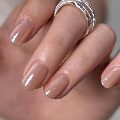 CurvLife Short Oval Press On Nails, Cashmere Nude Beige, Soft Gel - color: Cashmere Nude