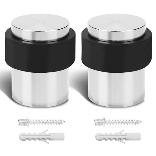 Nickel Cylindrical Floor Mounted Stainless Steel 304 Door Stop Door Stopper with Black Rubber, 2 Pack (Silver,2) - color: Silver