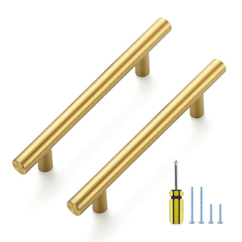 Ravinte Brushed Gold Cabinet Handles,Round T Pulls,4 Inch,30 Pack - color: Brushed Gold, size: 4 Inch Hole Center