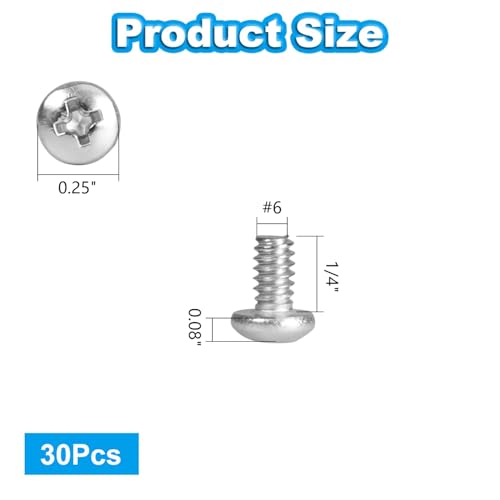 30 Pcs #6-32 x 1/4" Pan Head Machine Screws 304 Stainless Steel - size: #6-32x 1/4"