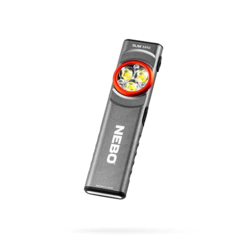 NEBO SLIM Mini Rechargeable Pocket Light | 250 Lumens, 2 Light Modes, Small Flashlight for EDC & Emergencies, Magnetic Base, Lightweight, Water Resistant & Durable, Includes Charging Cable - style: 250 Lumens - Gray