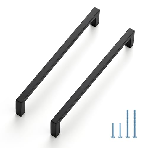 JOY DECOR Matte Black Cabinet Pulls Slim Square Handles 6-1/4 Inch, 10 Pack - size: 6-1/4 Inch Hole Center